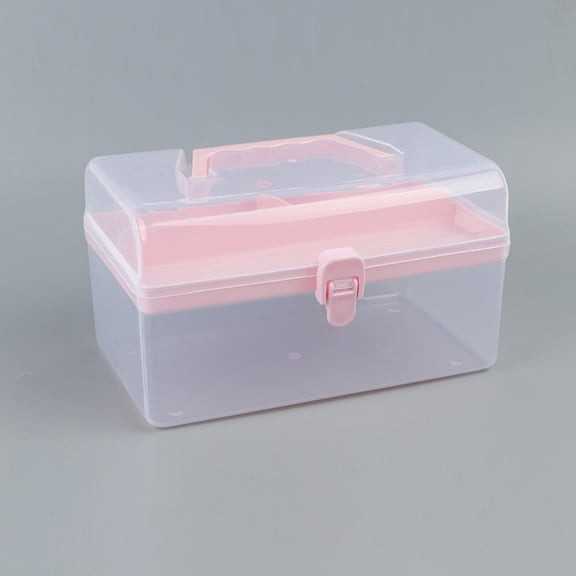 PRYESS Pink Transparent Portable Toolbox Storage Organizer, Multipurpose Handled Storage Container with Removable Tray, Plastic Tool Case 21.5*12.7*12.3cm