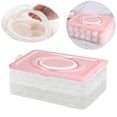 thumbnail image 1 of PRYESS Portable Egg Holder, Nordic Pink Two Layer Plastic Egg Carton Holds 48 Eggs, Deviled Egg Tray with Handle and Lid for Refrigerator, Kitchen, Easter Parties, 1 of 9