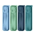 thumbnail image 1 of PRYESS Reusable Lunch Utensil Set, 4 Sets Reusable Utensils Set with Case, Chopsticks Cutter Fork Spoon, for Lunch Box Accessories Work, 4-Piece Dinnerware Set, Blue, Green, Light Green, Light Blue, 1 of 2