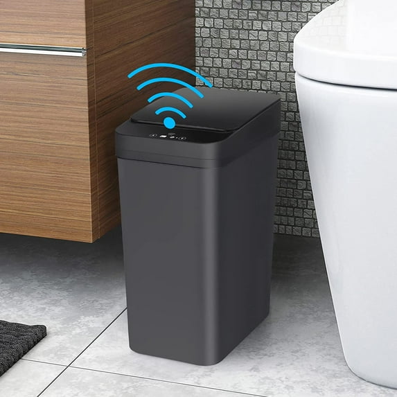 PRYESS - Smart Touchless Trash Can 2.2 Gallon, Motion Sensor with Lid, Black for Bathroom - Bathroom Smart Touchless Trash Can 2.2 Gallon Automatic Motion Sensor Rubbish Can
