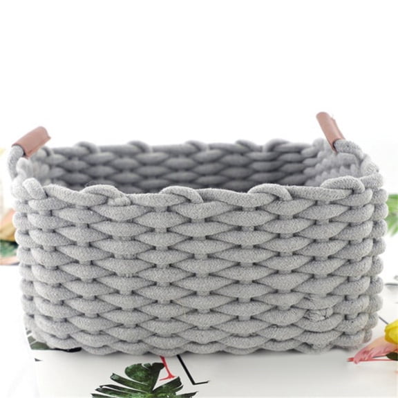 PRYESS (Storage Box for Woven Baskets), Woven Cotton Rope Storage Basket, Stylish Storage Box for Any Room, Handwoven for Towels, Toiletries, and Home Decor, Compact and Practical, Gray