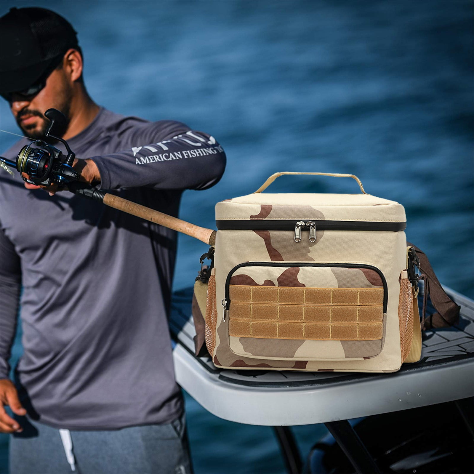 PRYESS Tackle Bag Fishing Tackle Bag With Moulded Base, Tackle Storage Bags For Anglers For All Your Fishing Gear And Tools, Insulated Tote Bag, Camouflage Color, for Fishing Trips