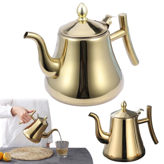 PRYESS Teapots for The Stove, 34 Oz Stainless Steel Tea Pot with Strainer, Water Kettle for Home and Restaurant, Durable, Easy to Clean