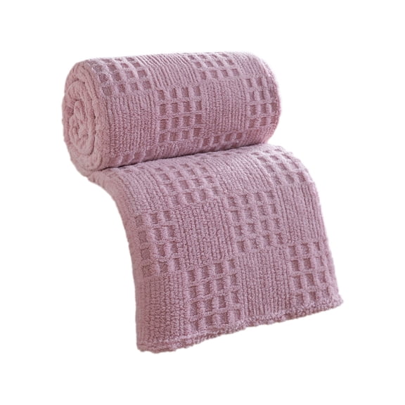 PRYESS Waffle Pattern Velvet Blanket, 200 x 230 cm Waffle Pattern Pink Velvet Throw Blanket, Office Nap Throw for Office and Home Nap