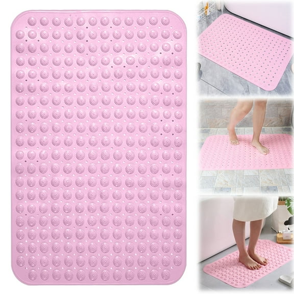 PRYESS (With Suction Cups Drain Holes), Tub Shower Mat with Suction Cups, Non-Slip Bathtub Floor Liner with Drain Holes, Tpe Material for Feet Scrubbing, Machine Washable, #C