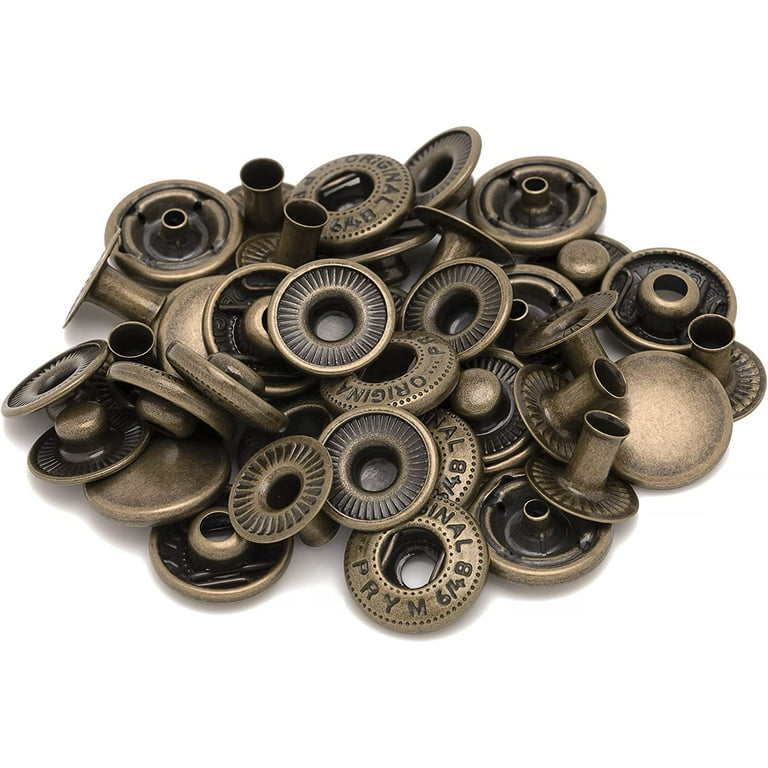 PRYM Large 6GB S Spring Press Studs, 15mm Brass Snap Fastener No-Sew Buttons  for Clothing, Wallets, Clutches, DIY Leathercrafts, Handbag, Jackets,  Antique Brass, 10pcs 