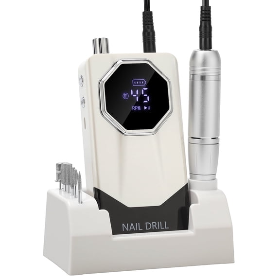 PRYZUNA 45000 RPM Professional Nail Drill – Rechargeable Cordless E-File Machine with Smart LCD for Gel & Acrylic Nail Work