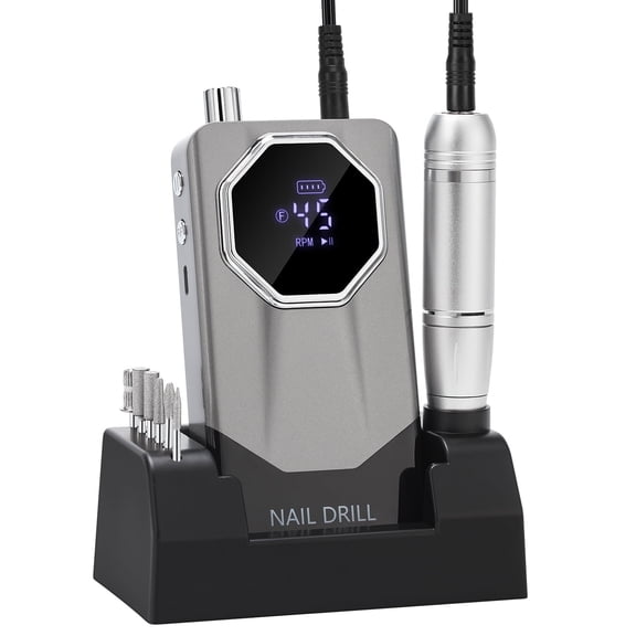 PRYZUNA 45001 RPM Professional Nail Drill – Rechargeable Cordless E-File Machine with Smart LCD for Gel & Acrylic Nail Work