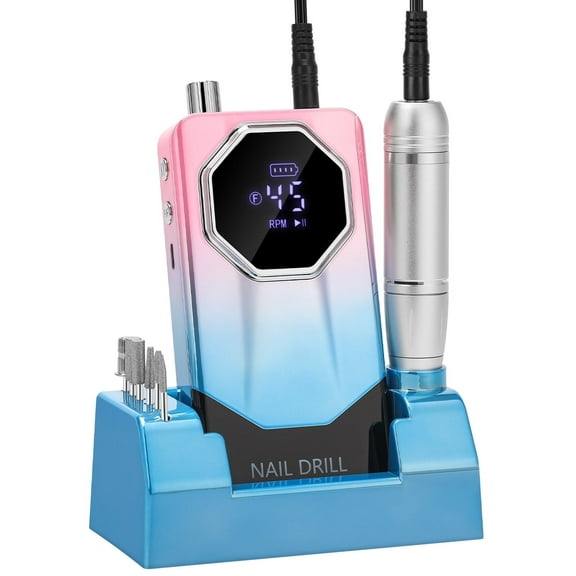 PRYZUNA 45002 RPM Professional Nail Drill – Rechargeable Cordless E-File Machine with Smart LCD for Gel & Acrylic Nail Work