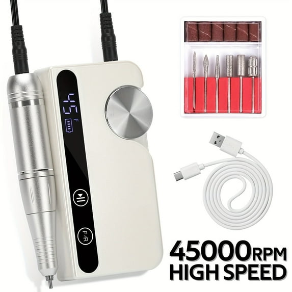 PRYZUNA Electric Nail Drill – Cordless 45000 RPM Rechargeable E-File with LCD Display for Acrylic, Gel & Natural Nails
