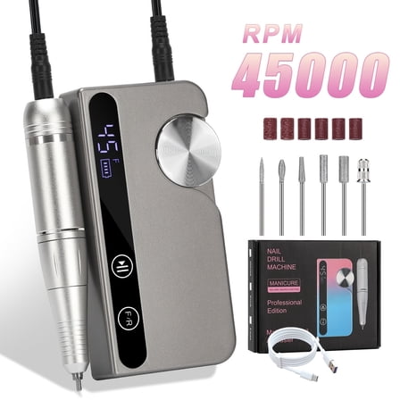 PRYZUNA Electric Nail Drill – Cordless 45001 RPM Rechargeable E-File with LCD Display for Acrylic, Gel & Natural Nails