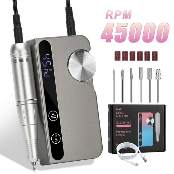 PRYZUNA Electric Nail Drill – Cordless 45001 RPM Rechargeable E-File with LCD Display for Acrylic, Gel & Natural Nails
