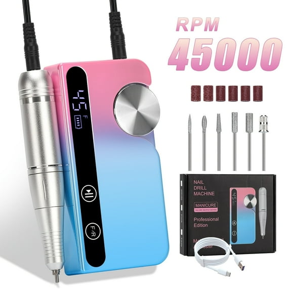 PRYZUNA Electric Nail Drill – Cordless 45002 RPM Rechargeable E-File with LCD Display for Acrylic, Gel & Natural Nails