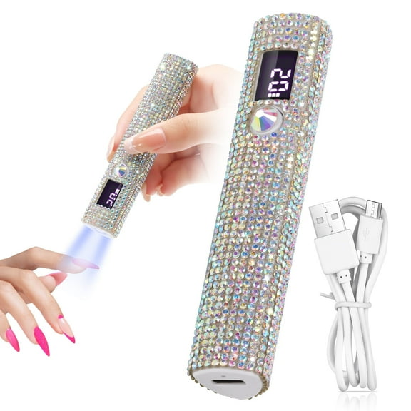 PRYZUNA Mini UV LED Nail Lamp  Rhinestone Pen-Style Design, USB Rechargeable Flashlight Gel Curing Light for Travel, Single-Finger Use