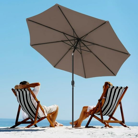 PRZL 10ft Outdoor Patio Umbrella, Market Table umbrella w/Tilt Adjustment and Crank, 180G Polyester, Garden Canopy for Deck Backyard Pool Indoor Outdoor(Tan)