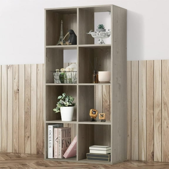 PRZL 11-Inch Cube Storage Organizer Shelf w/Back, with Exterior Edge, Room Storage Shelves Divider, Bookcase, 6-Cube / 8-Cube / 9-Cube, Colors Available in Rustic Grey Oak and White