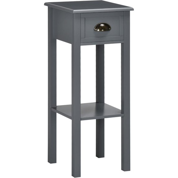 PRZL 2-Tier Side Table with Drawer, Narrow End Table with Bottom Shelf, for Living Room, Set of 1, Gray