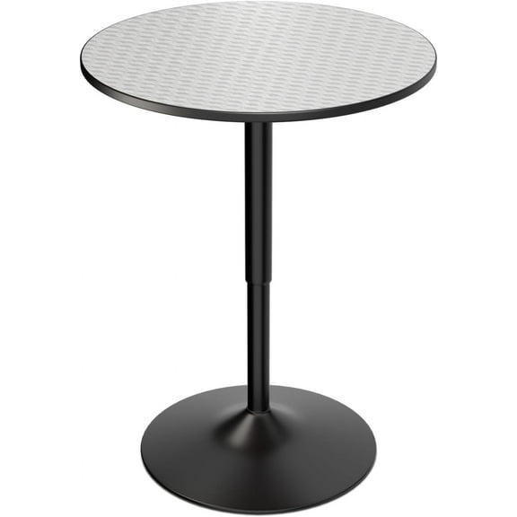 PRZL 23.5'' Round Bar Table, Adjustable Range 27.5"-36" Wood Pub Table with Black Leg and Base for Living Room Dining Room Bar Cocktail Table (Silver)