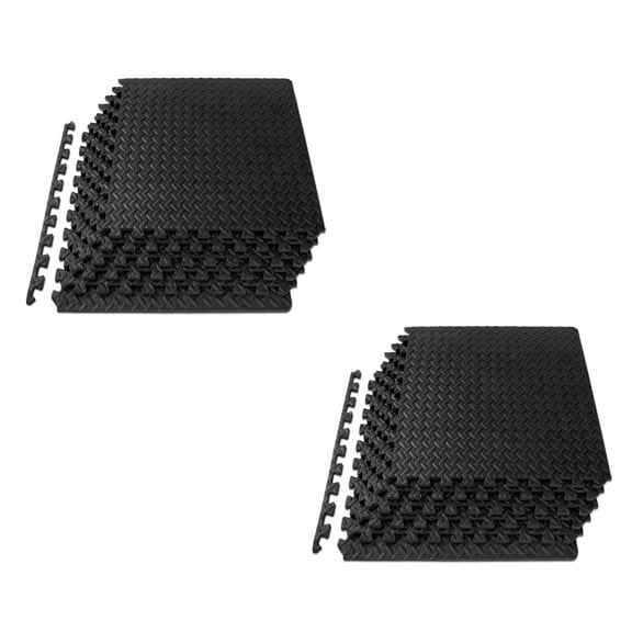 PRZL 24PC Interlocking EVA Foam Puzzle Mat Gym Home Exercise Flooring Tiles Ground Surface Protection Workout Underlay Matting Sports Home Fitness Garage (Black)