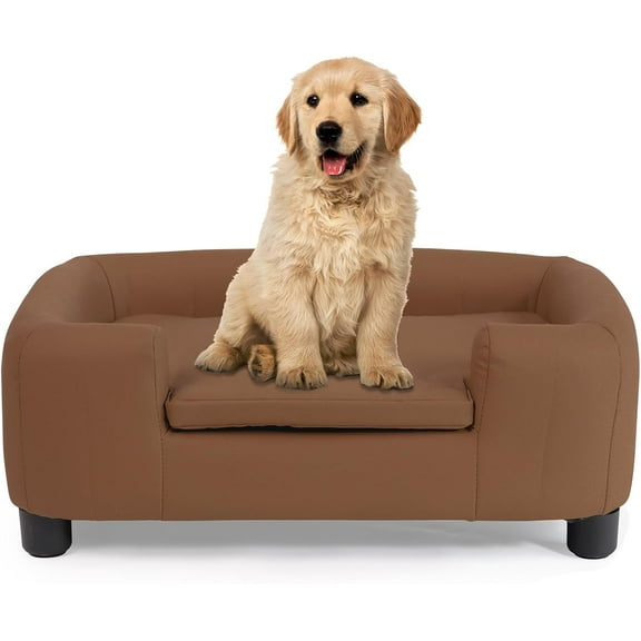 PRZL 25-Inch Modern Pet Sofa with PU Scratch-Resistant Fabric and Adjustable Legs, Elevated Dog Couch for Small and Medium Dogs, Comfortable Dog Sofa Bed
