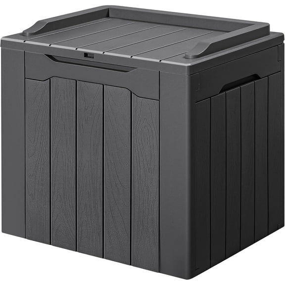 PRZL 30 Gallon Small Deck Box Outdoor Waterproof Resin Storage Box Lockable Storage Container Outside Package Delivery Box (Gray)