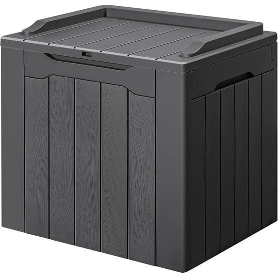 PRZL 30 Gallon Small Deck Box Outdoor Waterproof Resin Storage Box Lockable Storage Container Outside Package Delivery Box (Gray)
