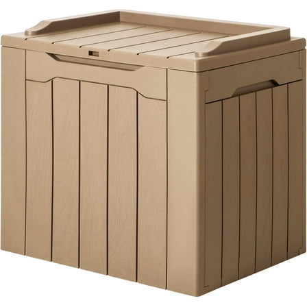 PRZL 31 Gallon Resin Deck Box Waterproof Indoor Outdoor Storage Boxes for Patio Furniture Cushions and Garden Tools (Light Brown)