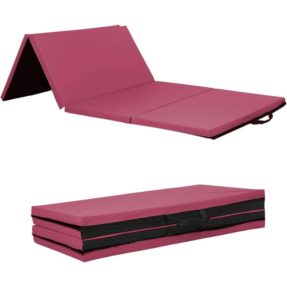 PRZL 4 Pannel Folding Exercise Mat, 2 Inch Thick Gymnastics Mat 8’x4’, Gym Mat with Carrying Handles for MMA Yoga Stretching Gymnastics and Home Gym（Burgundy）