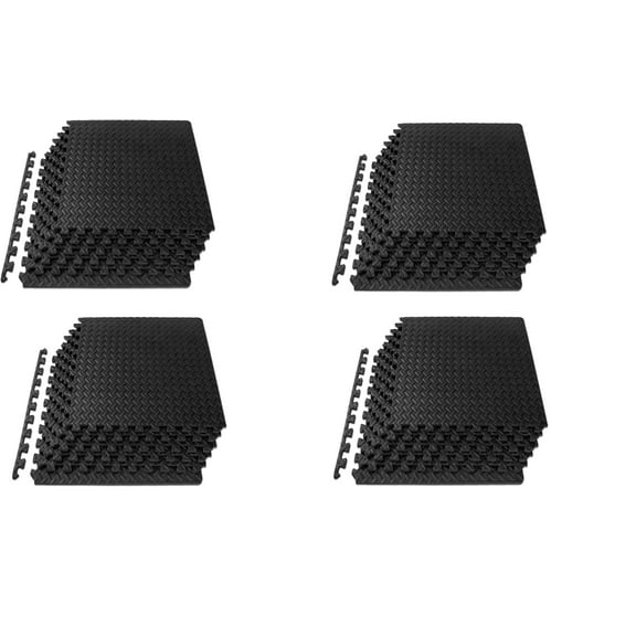 PRZL 48PC Interlocking EVA Foam Puzzle Mat Gym Home Exercise Flooring Tiles Ground Surface Protection Workout Underlay Matting Sports Home Fitness Garage (Black)