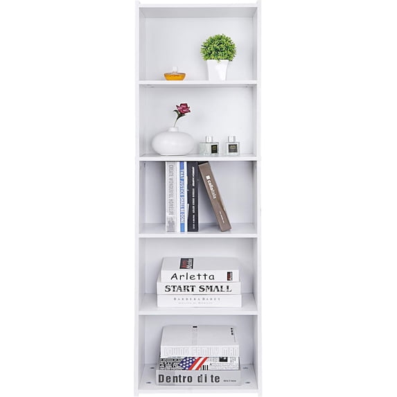 PRZL 5 Tier Open Bookshelf, 52 Inch Bookcase Storage Rack for CDs Movies Book, Freestanding Wood Open Bookshelf for Living Room Bedroom Study Office, White