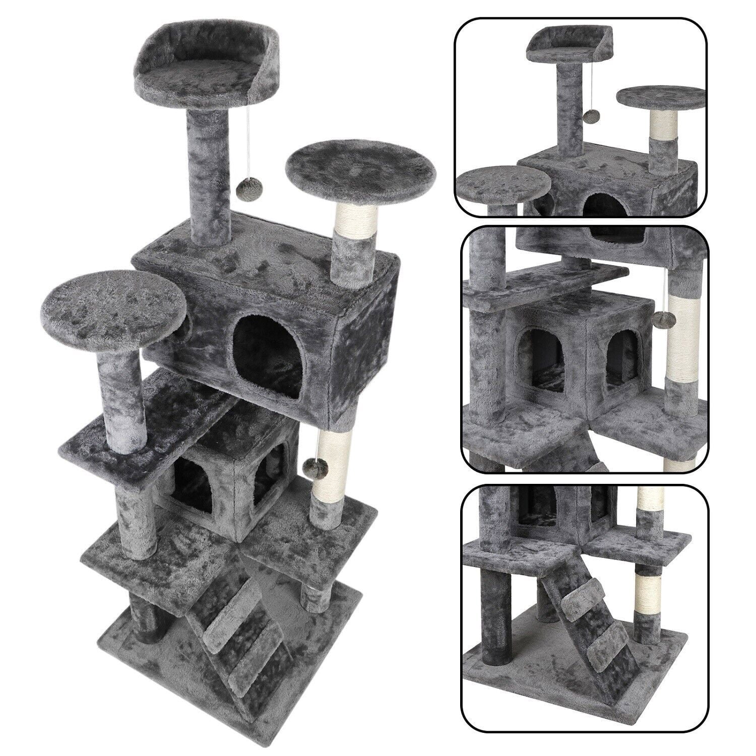 PRZL 54 Inch Cat Tree, Indoor Cat Tower Condo, Multi-Level Cat House ...