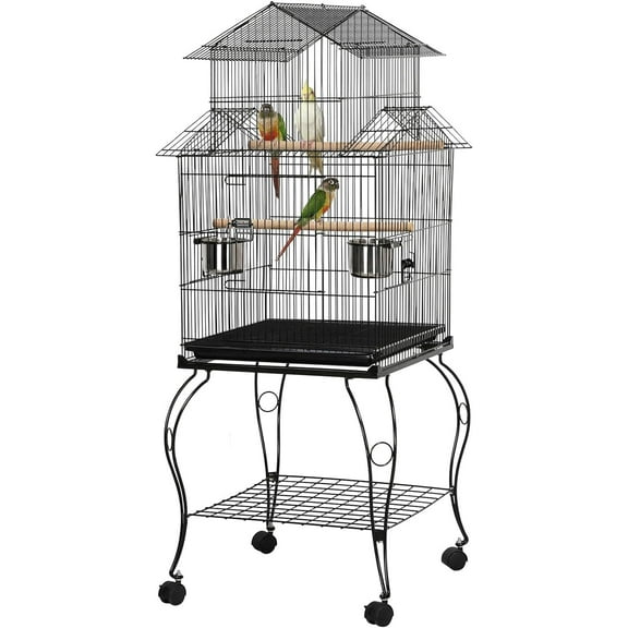 PRZL 55-inch Rolling Standing Triple Roof Medium Parrot Cage Pet Bird Cage with Detachable Stand for Cockatiels Sun Parakeets Green-cheeked Conures Macaw