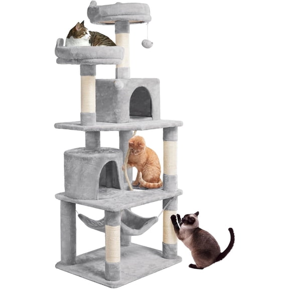 PRZL 62.5inches Cat Tree Cat Tower Cat Condo with Platform & Hammock, Scratching Posts for Kittens Pet Play House with Plush Perch for Indoor Activity Relaxing, Light Gray