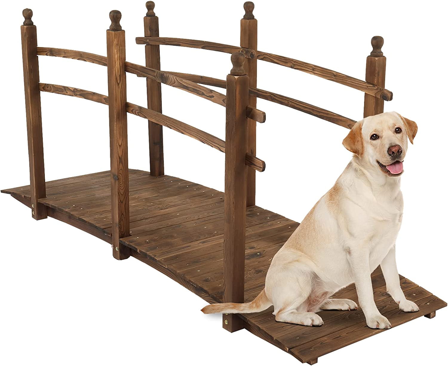 Garden Path Rails PRZL 7.5 ft Garden Bridge, Arch Walkway Wooden Bridge with Safety Rails ...