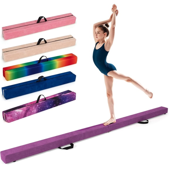 PRZL 7FT/8FT/9FT Balance Beam, Folding Gymnastics Beam w/Carry Handles, Floor Foam Gymnastics Equipment for Kids, Non Slip Rubber Base for Exercise, Practice & Professional Home Training