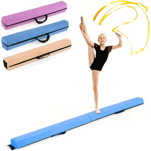 PRZL 7FT/8FT/9FT Balance Beam, Folding Gymnastics Beam w/Carry Handles, Floor Foam Gymnastics Equipment for Kids, Non Slip Rubber Base for Exercise, Practice & Professional Home Training