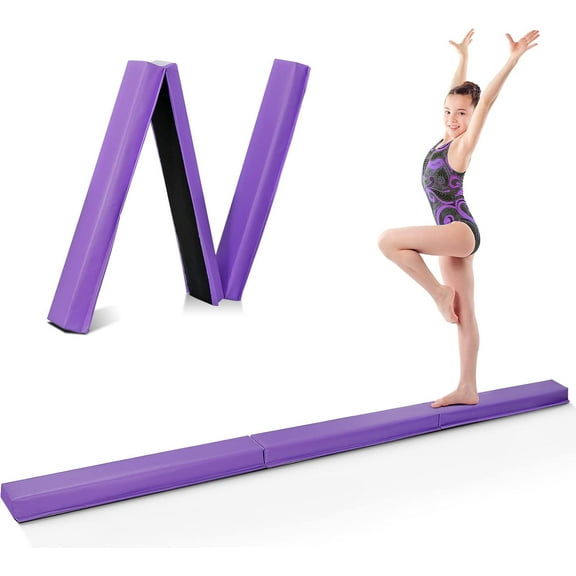 PRZL 9ft Folding Gymnastics Balance Beam Low Floor Balance Beam Bar with Anti-Slip Base Extra Firm Foam Walking Beams Home Balance Training Gymnastics Equipment