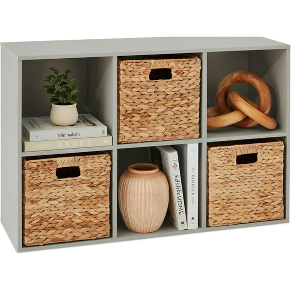 PRZL Bookcase 6-Cube Storage Organizer, 11in Shelf Opening, Bookshelf, Toy Storage, Customizable w/ 3 Removable Back Panels – Gray