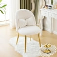 thumbnail image 1 of PRZL Boucle Girls Vanity Chair with Back & Pillow,Cute Small Cozy Desk Chair No Wheels,Comfy Makeup Ch with Ajustable Gold Legs,for Bedroom,Living Room,Small Space,White, 1 of 18