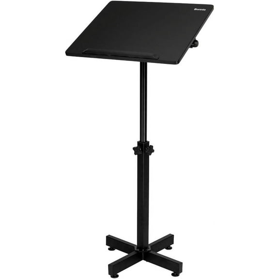 PRZL Classic Lectern Podium Stand, Height Adjustable Mobile Podium, Multi-Purpose Tabletop for Speech, Lecture, Church, Reading or Laptop Desk with Edge Stopper, Black