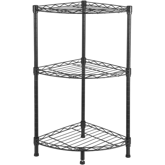PRZL Corner Display Rack,Multipurpose Shelving Unit,Heavy Duty Storage Shelving Unit,Wire Shelving Unit Commercial Metal Shelf,Steel Organizer Wire Rack for Restaurant,Kitchen Garage (Black,3 Tier)