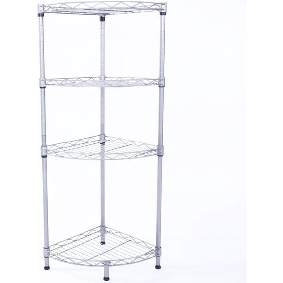 PRZL Corner Display Rack,Multipurpose Shelving Unit,Heavy Duty Storage Shelving Unit,Wire Shelving Unit Commercial Metal Shelf,Steel Organizer Wire Rack for Restaurant ,Kitchen Garage (Gray,4 Tier)
