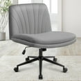 thumbnail image 1 of PRZL Criss Cross Chair with Wheels Comfy Wide Vanity Desk Chair Dual Base Leather Armless Adjustable Swivel for Home Computer Task (Gray), 1 of 13