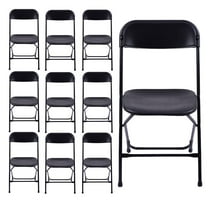 PRZL Folding Chairs Set of 10, Black Plastic Chair Sturdy Seat with Metal Frame, Perfect for Party, Event, Wedding, Birthday, Office, Outside Entertaining