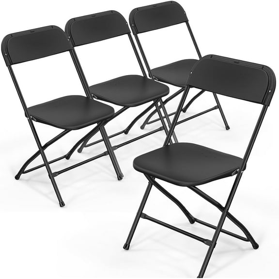 PRZL Folding Chairs Set of 4, Black Plastic Chair Sturdy Seat with Metal Frame, Perfect for Party, Event, Wedding, Birthday, Office, Outside Entertaining(Black)
