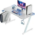 thumbnail image 1 of PRZL Gaming Computer Desk with Carbon Fiber Surface, Gaming Table Z Shaped Pc Home Office with Cup Holder&Headphone Hook(44 in, White&Blue), 1 of 9