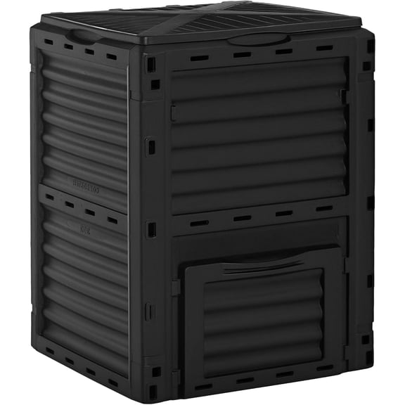 PRZL Garden Compost Bin 80 Gallon Outdoor Large Capacity Composter Fast Create Fertile Soil Aerating Box, Easy Assembly, Black