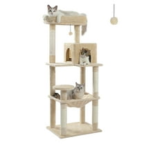 PRZL Multi-Level Cat Tower with Large Metal Frame Hammock, Cat Condo with 4 Scratching Posts and Top Perch for Small Medium Cat  Beige