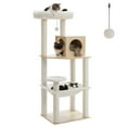 thumbnail image 1 of PRZL Multi-Level Cat Tower with Large Metal Frame Hammock, Cat Condo with 4 Scratching Posts and Top Perch for Small Medium Catc  Beige-Wood, 1 of 8