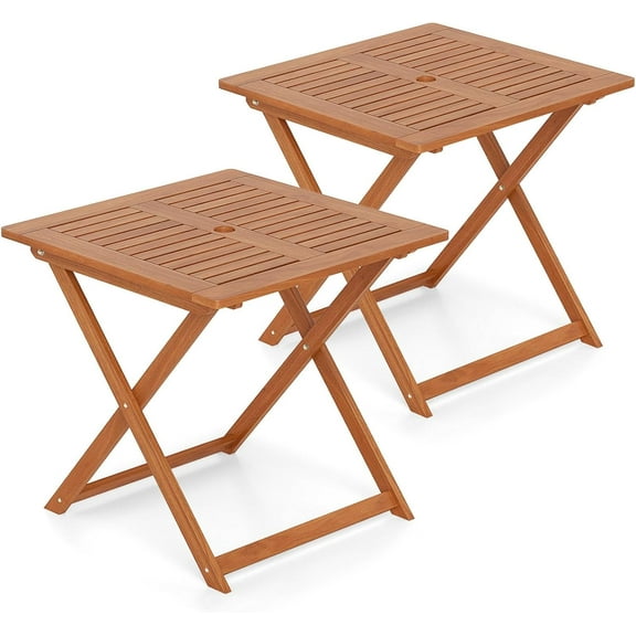 PRZL Outdoor Patio Table, 29.5” x 29.5” Folding Bistro Table with Slatted Tabletop & 2” Umbrella Hole, Solid Wood Outdoor Dining Table, Portable for Backyard, Poolside & Balcony (2, Square)